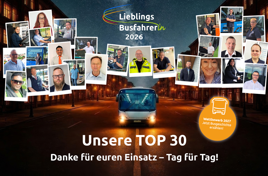 Wettbewerb „LieblingsbusfahrerIn 2026“: TOP 30 – Die Verkehrsunternehmen